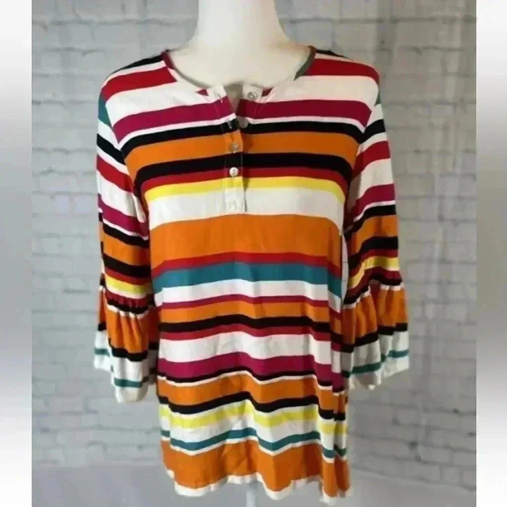 JOHN MARK rayon Striped Top Women’s Size S Babydoll Loose Fit Blouse Shirt boho